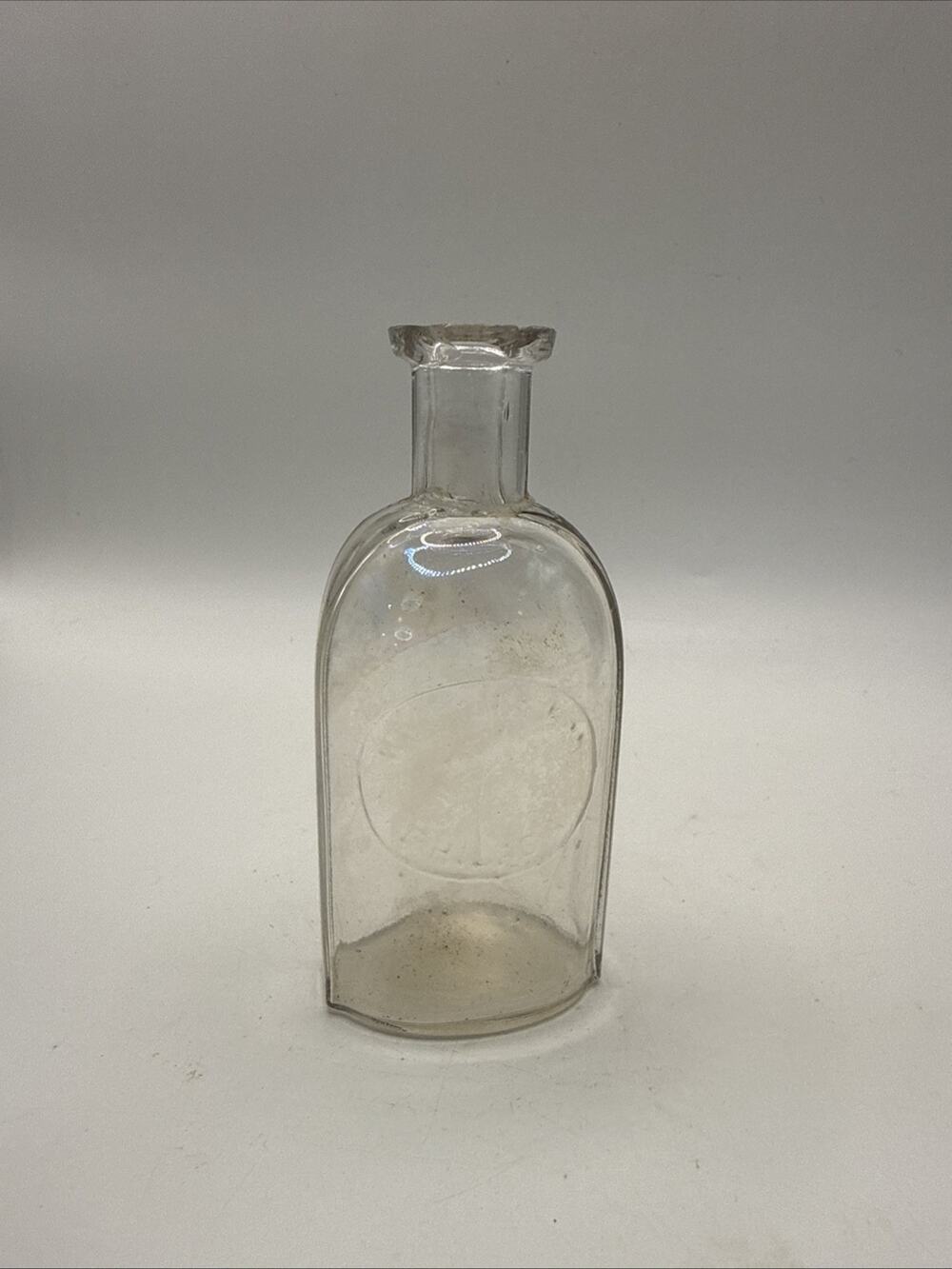 Antique Clear Glass Medicine Apothecary Bottle Oval Panel Hand Blown Style